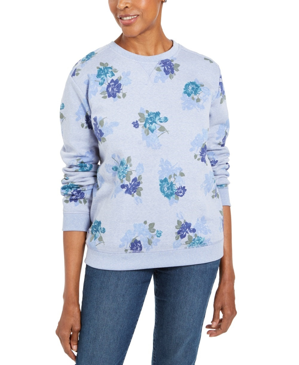 Karen Scott Women's Floral-Print Sweatshirt Blue Size Small
