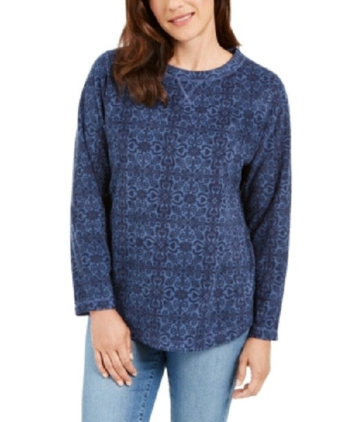 Karen Scott Women's Sport Printed Microfleece Top Blue Size X-Small