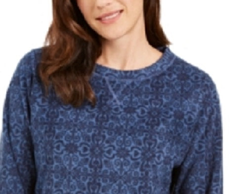 Karen Scott Women's Sport Printed Microfleece Top Blue Size X-Small