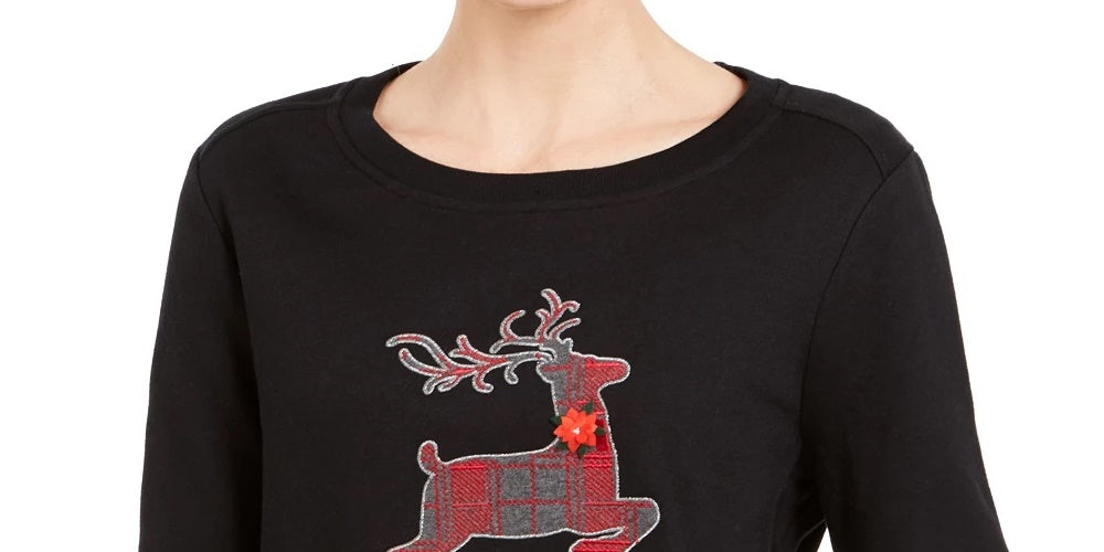 Karen Scott Women's Black Printed Long Sleeve Crew Neck T-Shirt Top Black Size Medium