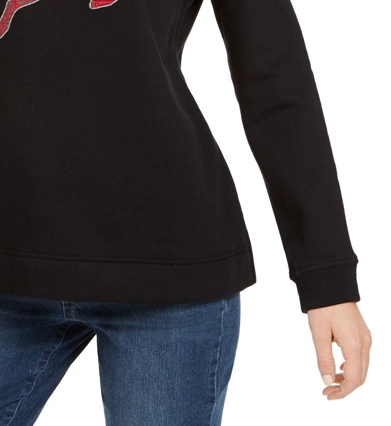 Karen Scott Women's Black Printed Long Sleeve Crew Neck T-Shirt Top Black Size Medium