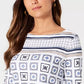 Charter Club Women's 3/4-Sleeve Printed Top White Size Petite Small