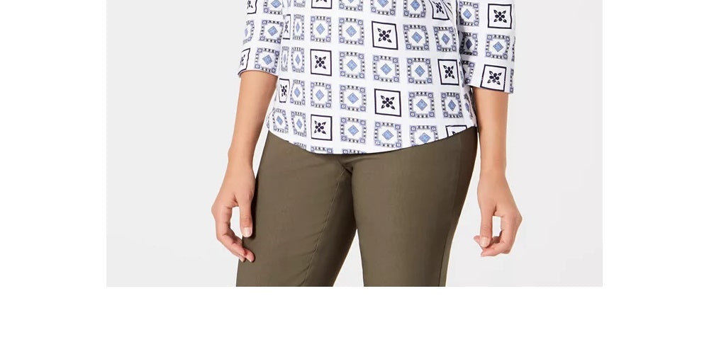 Charter Club Women's 3/4-Sleeve Printed Top White Size Petite Small