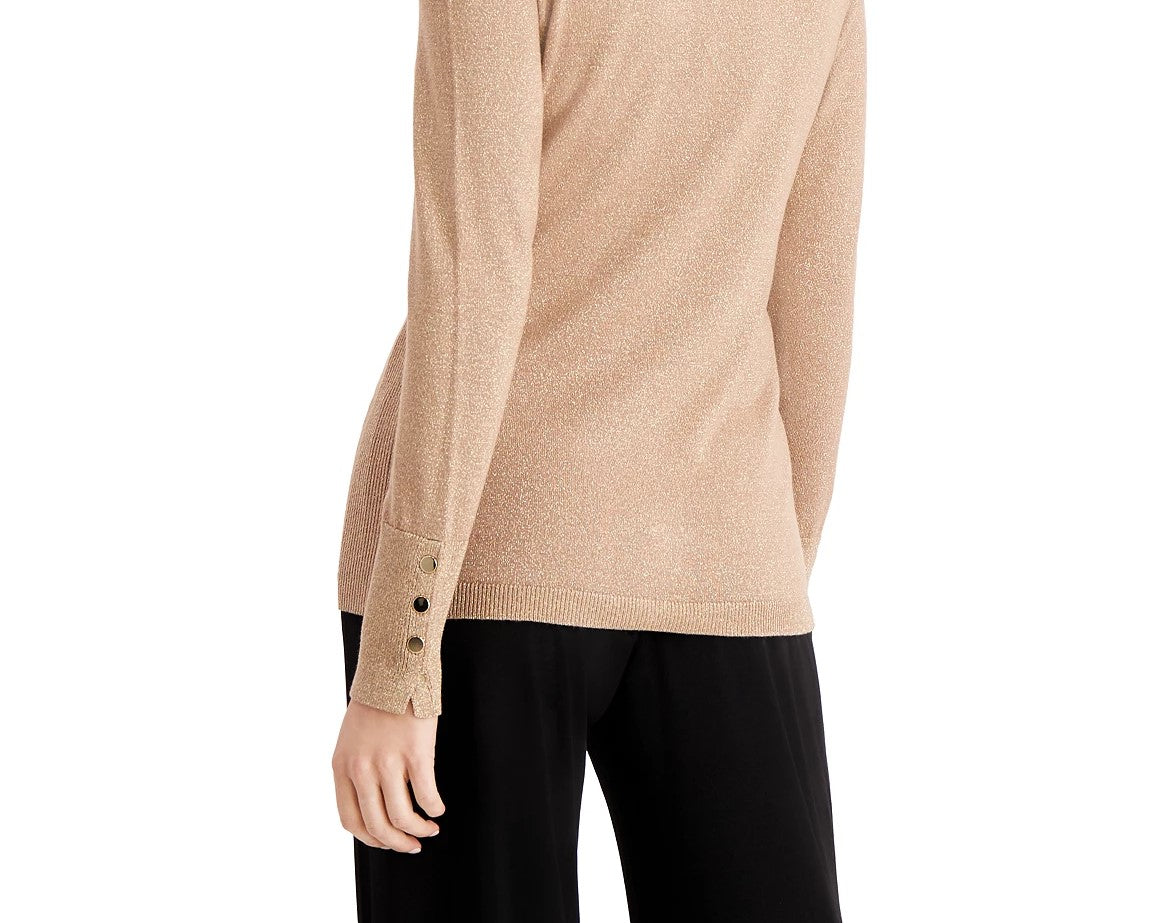 JM Women's Collection Metallic Round-Neck Stud-Cuff Sweater Gold Size XX Large