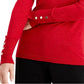 JM Collection Women's Metallic Round Neck Stud Cuff Sweater Red Size X-Large