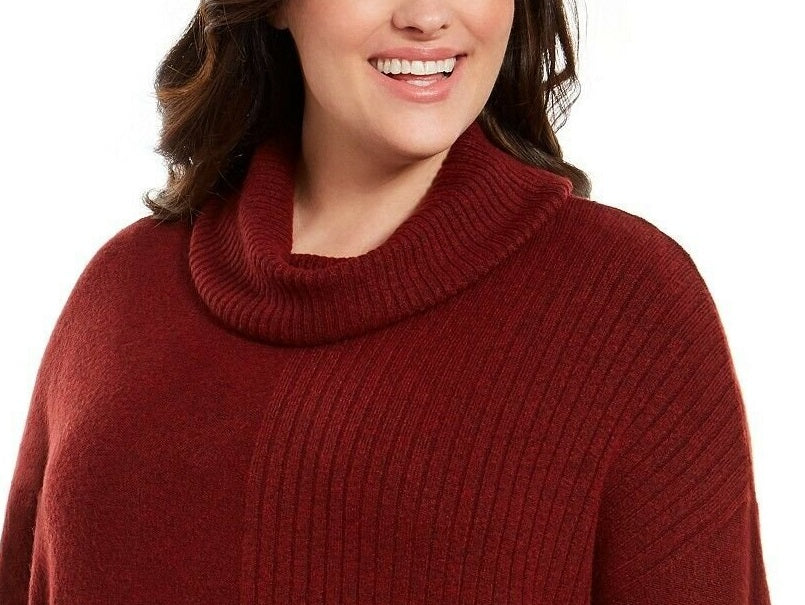 Style & Co Women's Mixed-Stitch Ribbed Turtleneck Tunic Sweater Wine Size X-Small