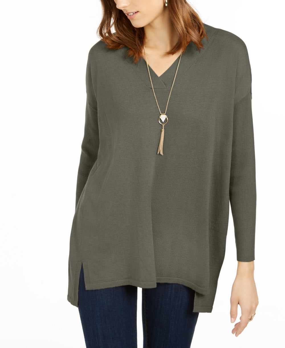 Style & Co Women's V-Neck Tunic Sweater Green Size X- Small