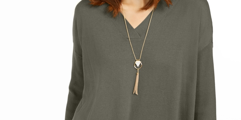 Style & Co Women's V-Neck Tunic Sweater Green Size X- Small