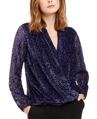 Alfani Women's Velvet Burnout Blouse Purple Size Petite Small