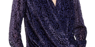 Alfani Women's Velvet Burnout Blouse Purple Size Petite Small
