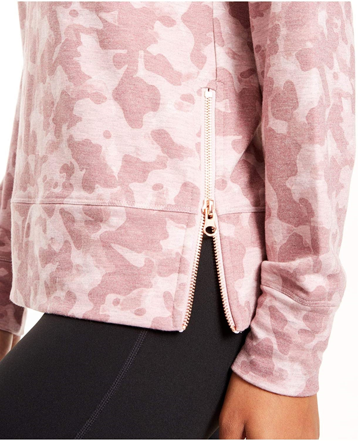 Ideology Women's Zip-Hem Shimmer Hoodie Pink Size Large