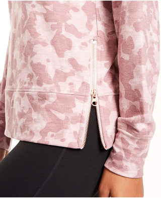 Ideology Women's Zip-Hem Shimmer Hoodie Pink Size Large