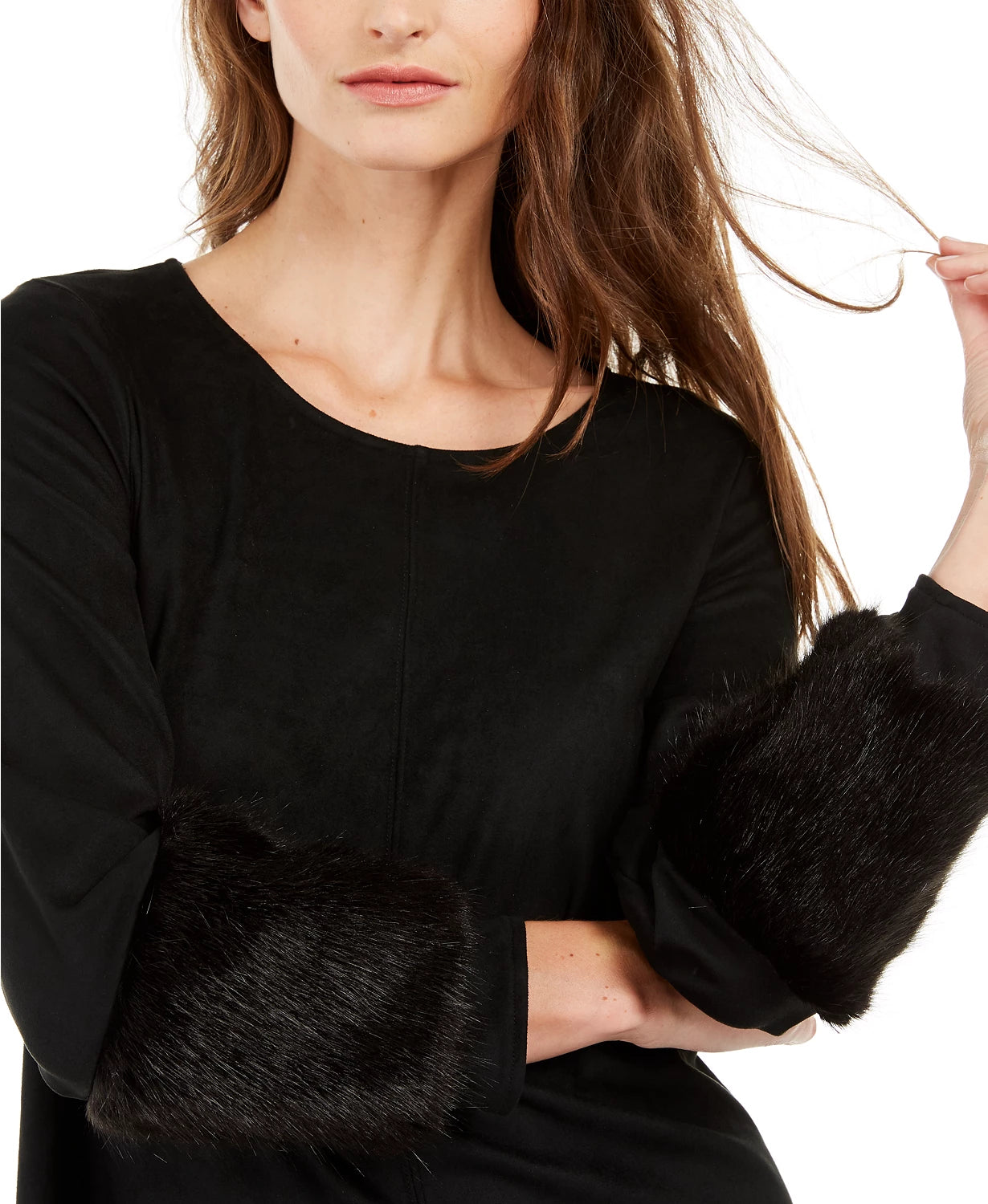 Alfani Women's Faux-Suede & Faux-Fur Top Black Size Medium