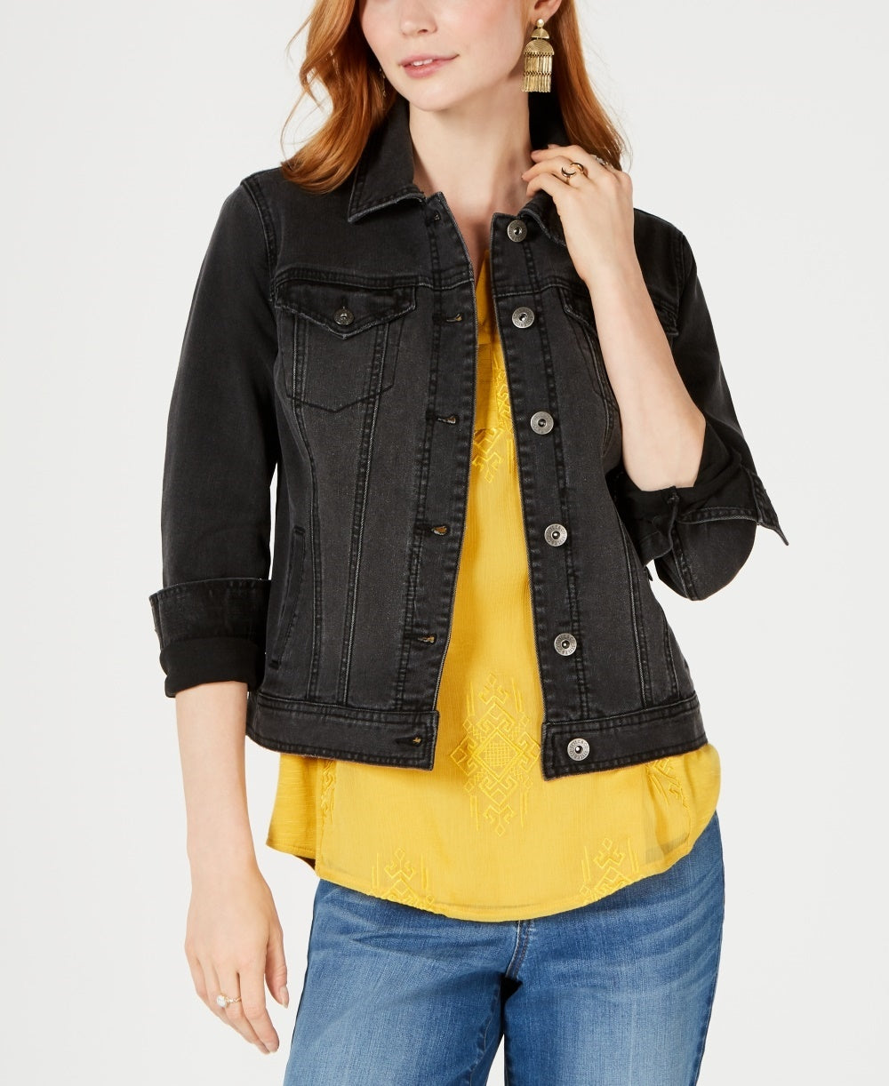 Style & Co Women's Denim Jacket Black Size Petite Medium