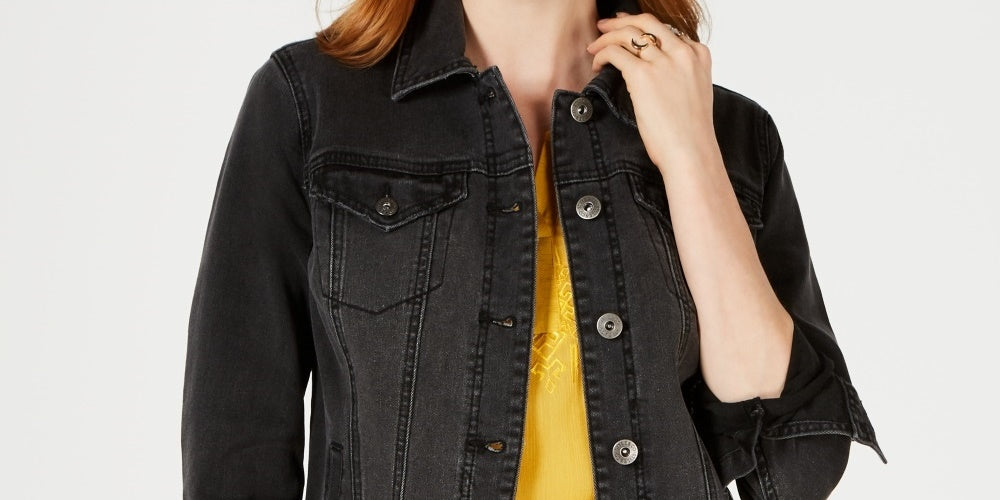 Style & Co Women's Denim Jacket Black Size Petite Medium