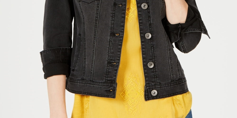 Style & Co Women's Denim Jacket Black Size Petite Medium