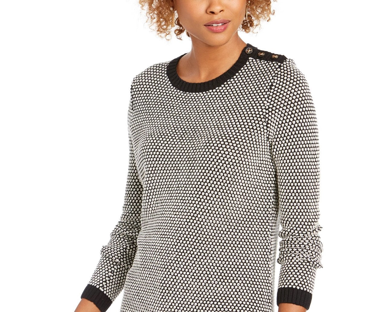Charter Club Women's Textured Contrast-Trim Sweater Black Size Small