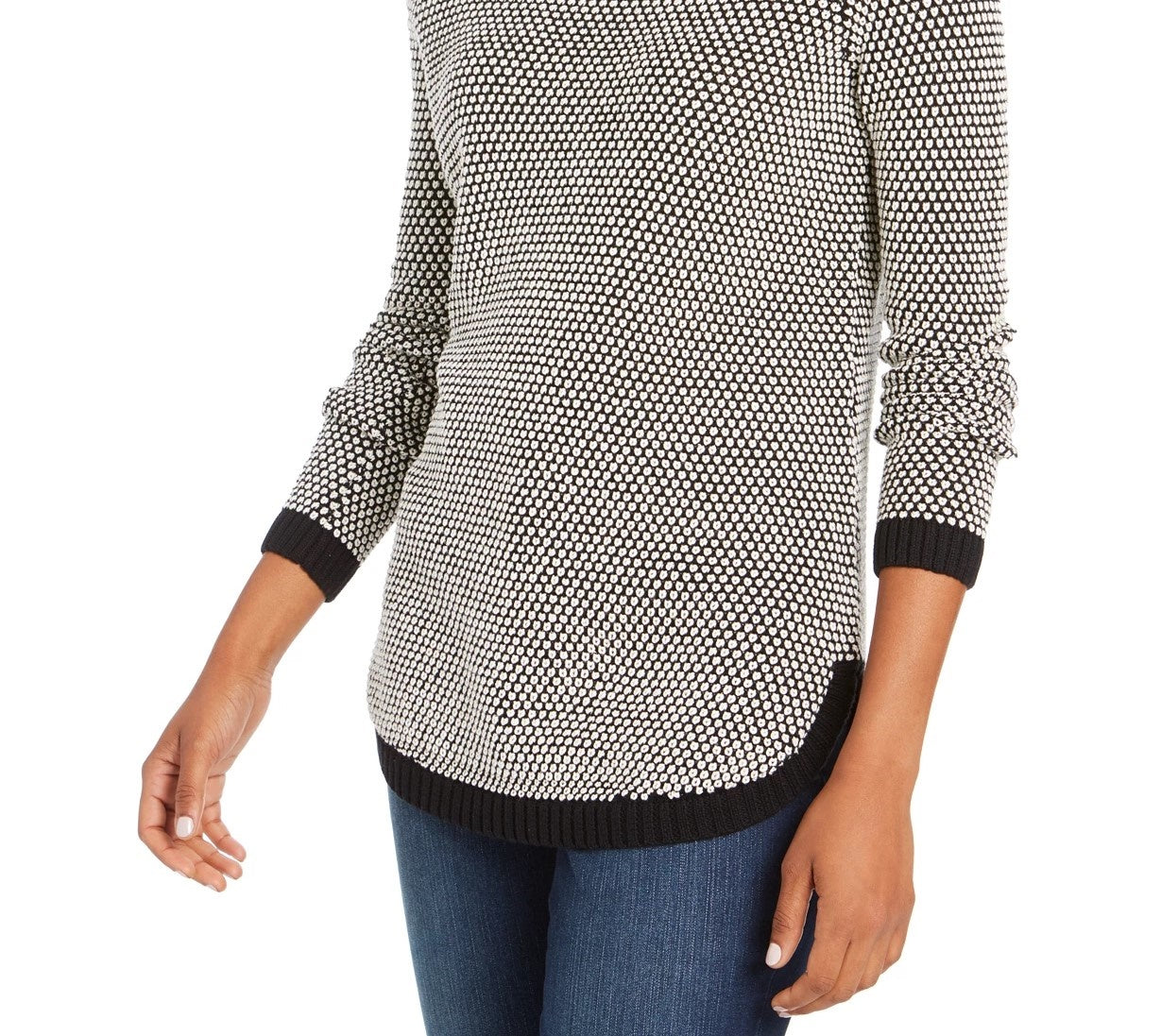Charter Club Women's Textured Contrast-Trim Sweater Black Size Small
