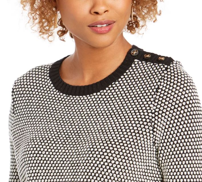 Charter Club Women's Textured Contrast Trim Sweater Black Size XX-Large