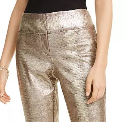 Alfani Women's Tummy-Control Metallic Python-Print Trousers Brown Size 6