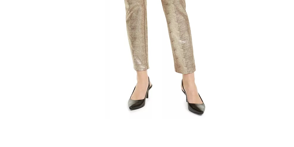 Alfani Women's Tummy-Control Metallic Python-Print Trousers Brown Size 6