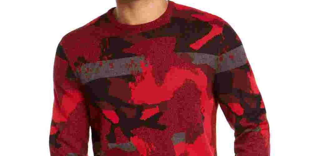 Alfani Men's Abstract Jacquard Crewneck Sweater Red Size XX-Large
