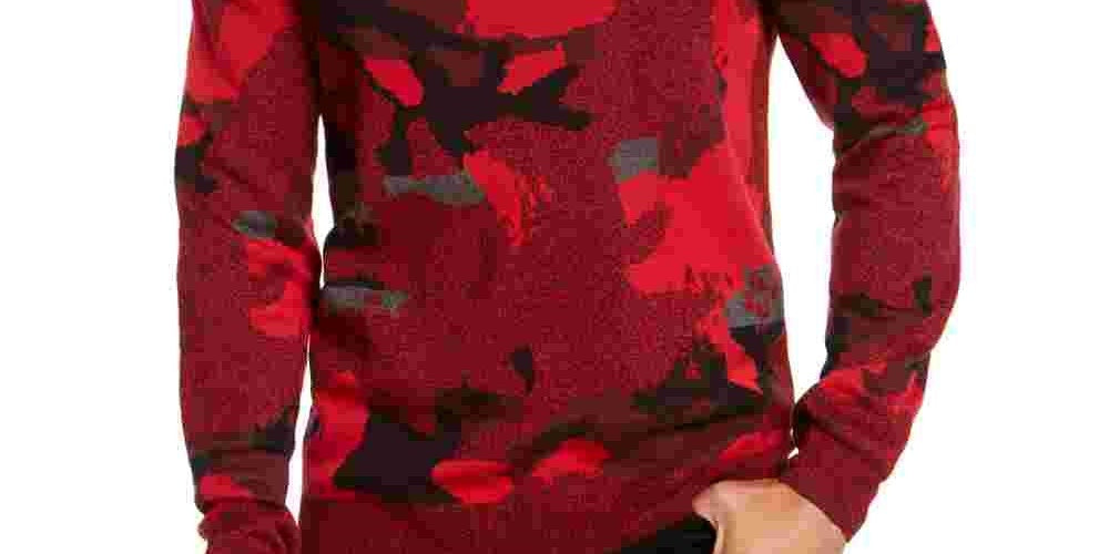 Alfani Men's Abstract Jacquard Crewneck Sweater Red Size XX-Large