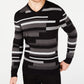 Alfani Men's Textured Striped V Neck Sweater Black Size Large