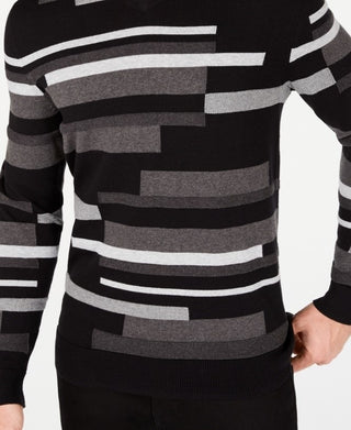 Alfani Men's Textured Striped V Neck Sweater Black Size Large