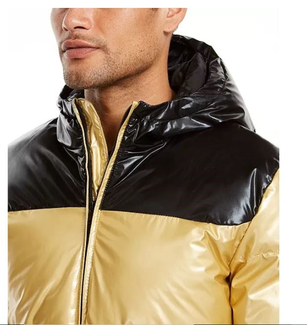 Alfani Men's Colorblocked Hooded Puffer Coat Yellow Size X-Large