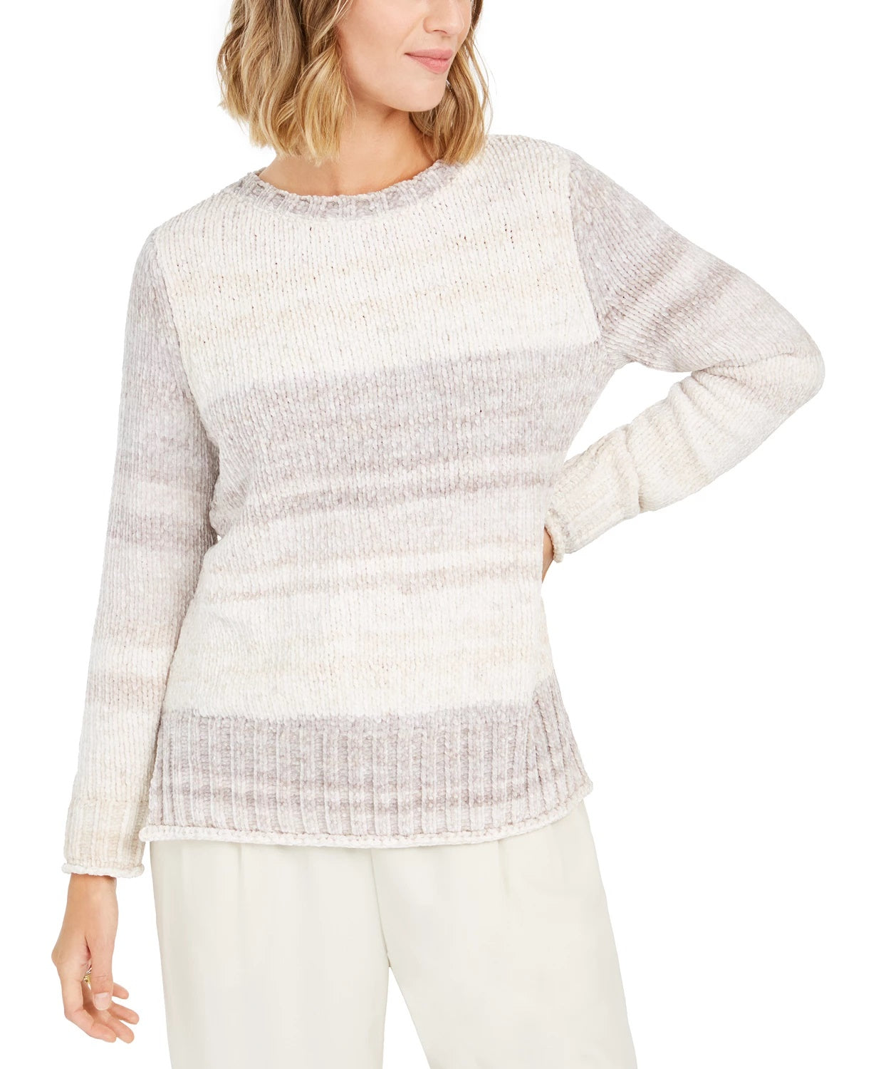 Style & Co Women's Chenille Space-Dyed Sweater White Size Small