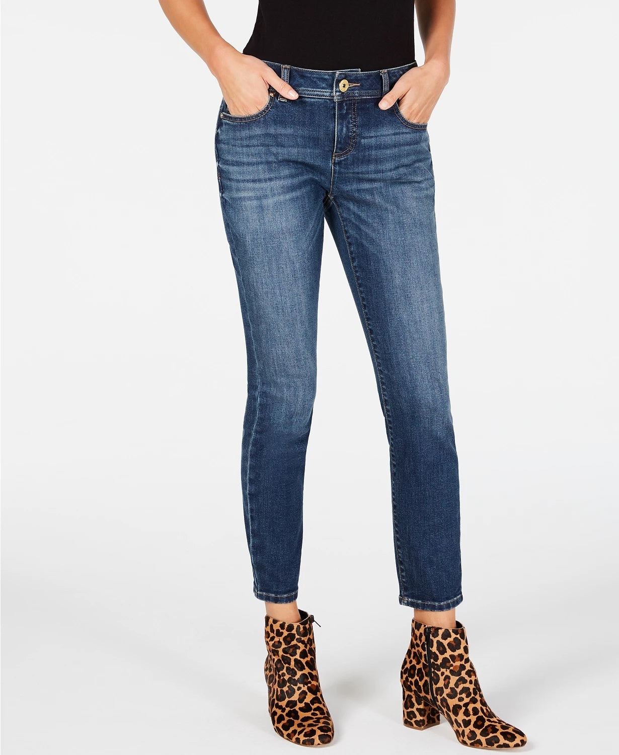 INC International Concepts Women's Petite Tummy-Control Skinny Jeans Blue Size 10 P