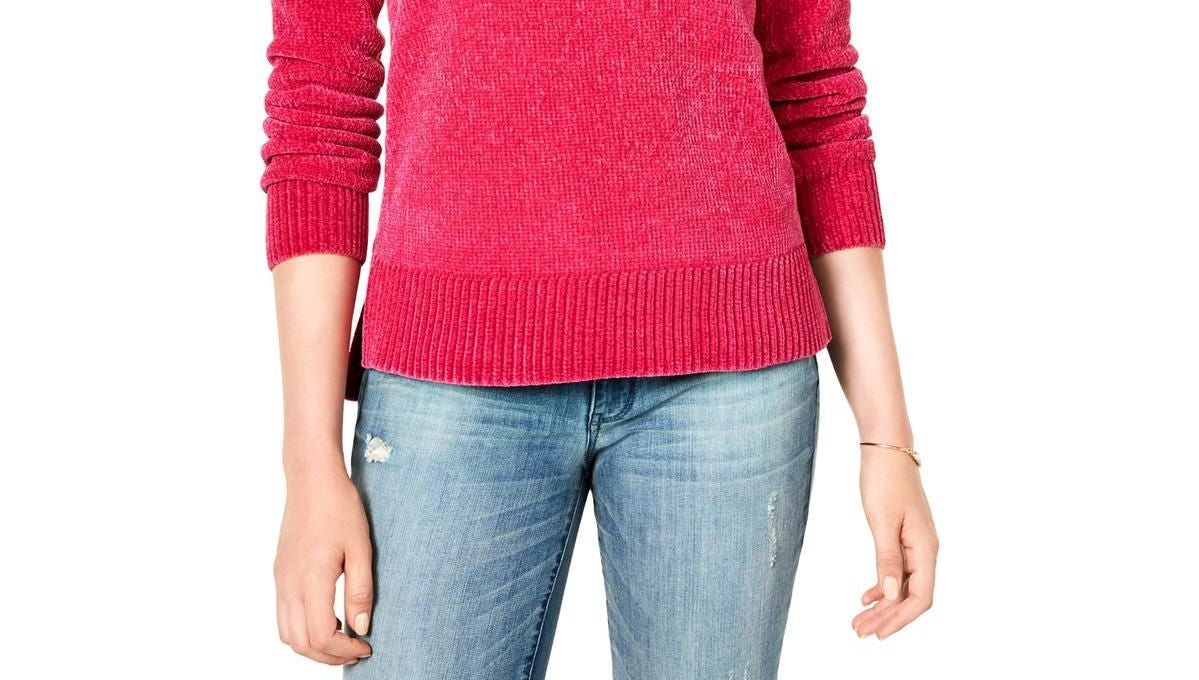 Maison Jules Women's Chenille V Neck Sweater Red Size X-Large