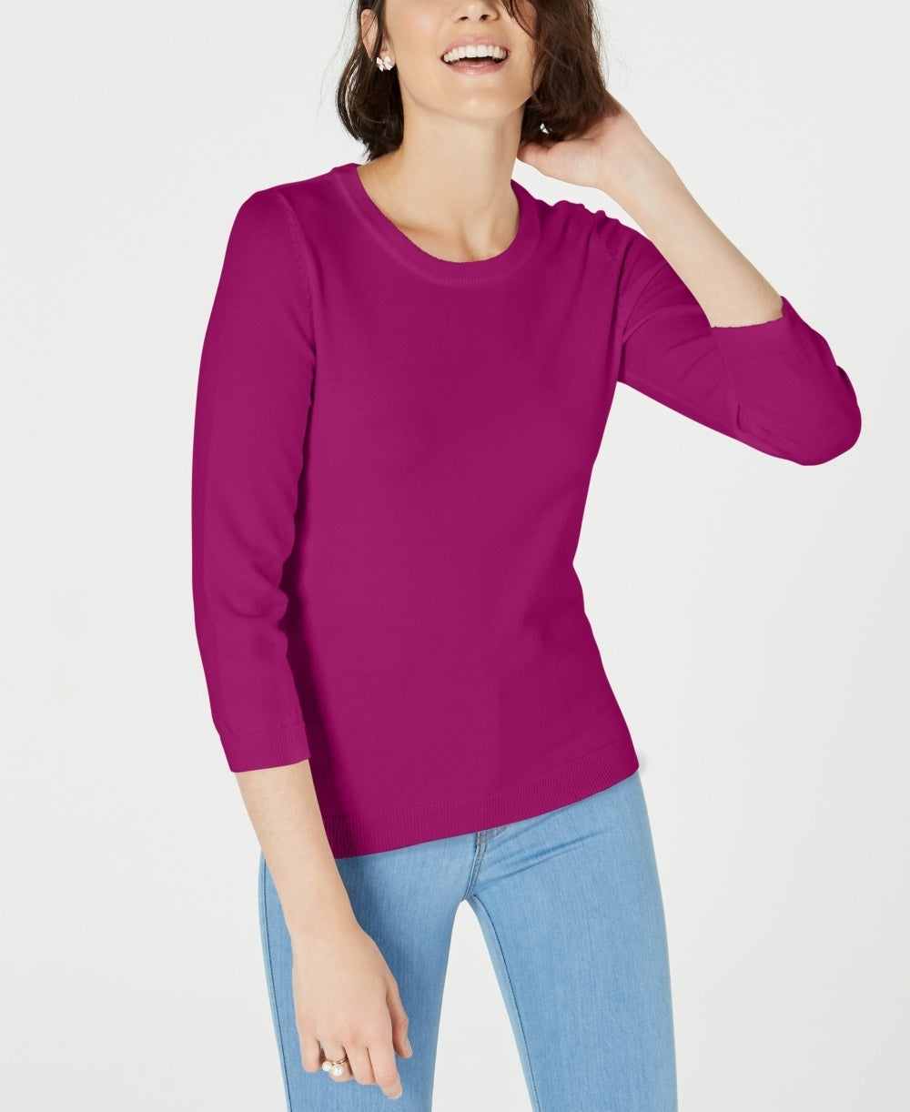 Maison Jules Women's Crewneck 3/4-Sleeve Sweater Pink Size Small