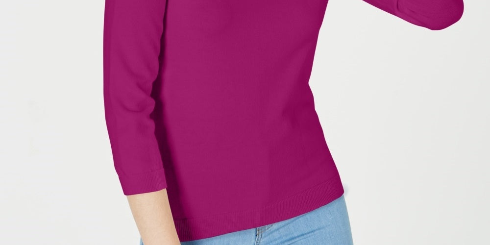Maison Jules Women's Crewneck 3/4-Sleeve Sweater Pink Size Small