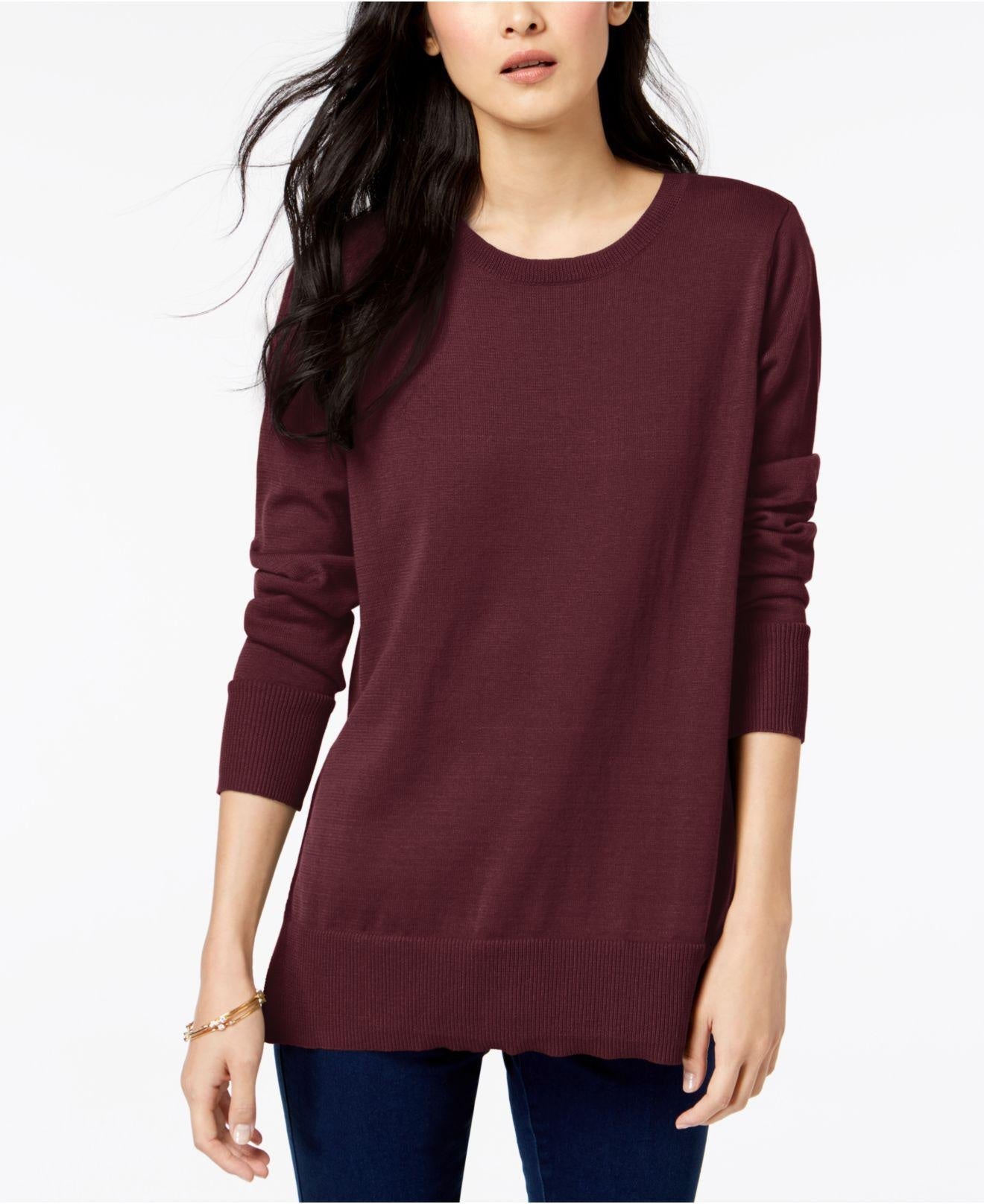 Maison Jules Women's Crewneck 3/4-Sleeve Sweater Wine Size Medium