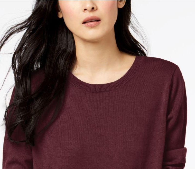 Maison Jules Women's Crewneck 3/4-Sleeve Sweater Wine Size Medium