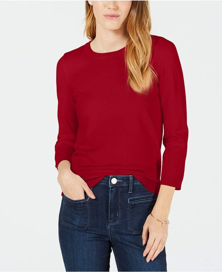 Maison Jules Women's Crewneck 3/4-Sleeve Sweater Wine Size XX-Large