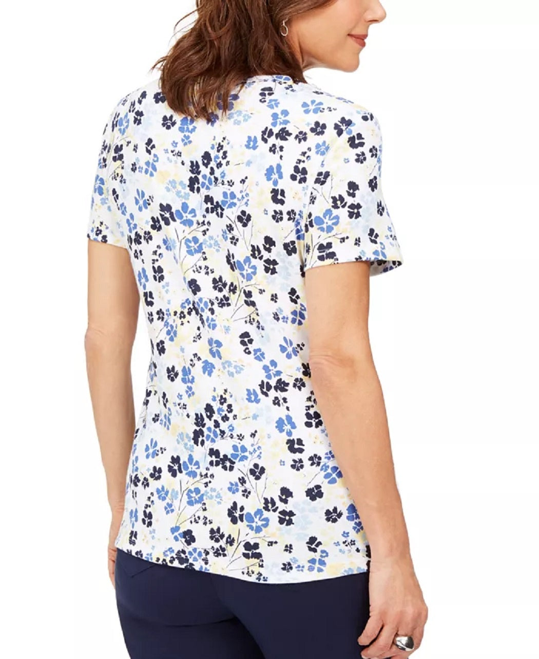 Karen Scott Women's Printed Henley Top Yellow Size X-Small