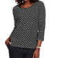Karen Scott Women's Striped V-Neck Top Black Size Medium