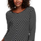 Karen Scott Women's Striped V-Neck Top Black Size Medium