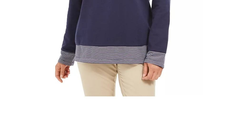 Karen Scott Women's Sport Contrast-Hem Sweatshirt Blue Size Medium