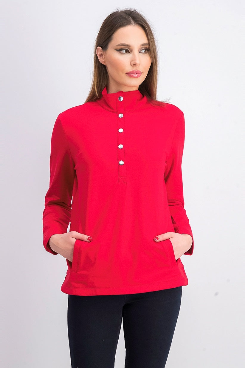 Karen Scott Women's Sport Mock-Neck Vented-Hem Top Bright Red Size Small
