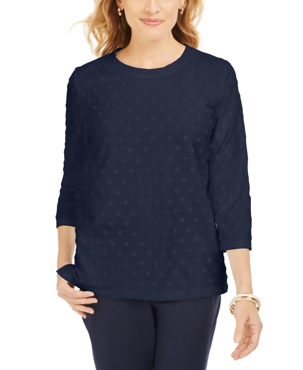 Karen Scott Women's Sport Textured-Dot 3/4-Sleeve Top Blue Size Medium