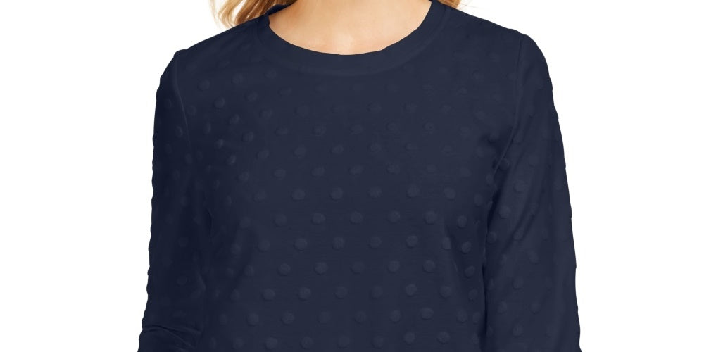 Karen Scott Women's Sport Textured-Dot 3/4-Sleeve Top Blue Size Medium