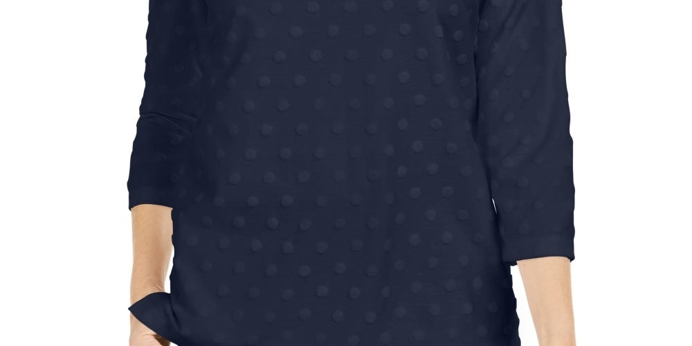 Karen Scott Women's Sport Textured-Dot 3/4-Sleeve Top Blue Size Medium