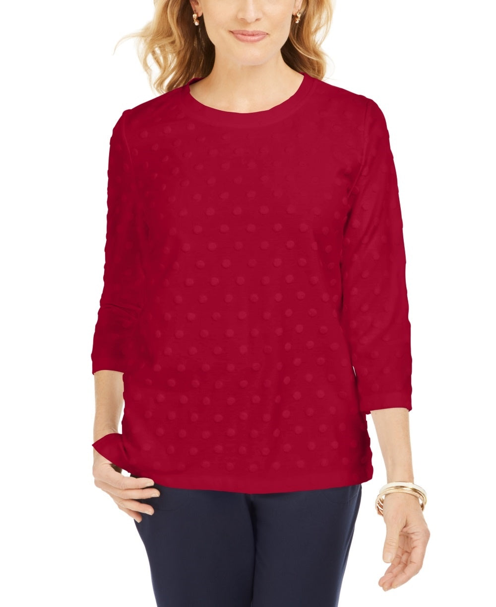 Karen Scott Women's Textured Dot Sweatshirt Red Size Petite Medium