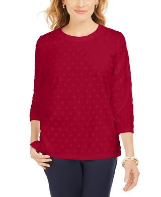 Karen Scott Women's Textured Dot Sweatshirt Red Size Petite Medium