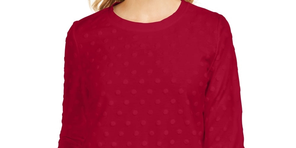 Karen Scott Women's Textured Dot Sweatshirt Red Size Petite Medium