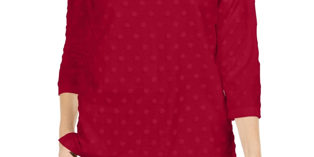 Karen Scott Women's Textured Dot Sweatshirt Red Size Petite Medium